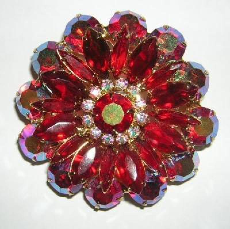 Front view of Red Navettes Brooch