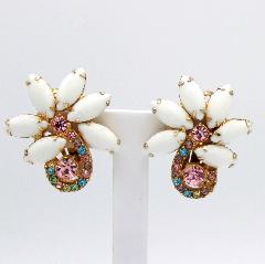 White (chalk Or Milk) Cabochons Earrings Clip
