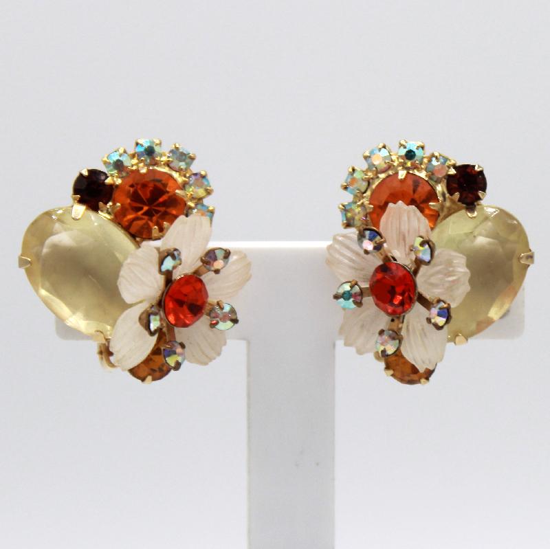 Front view of Yellow Oval Frosted Earrings Clip
