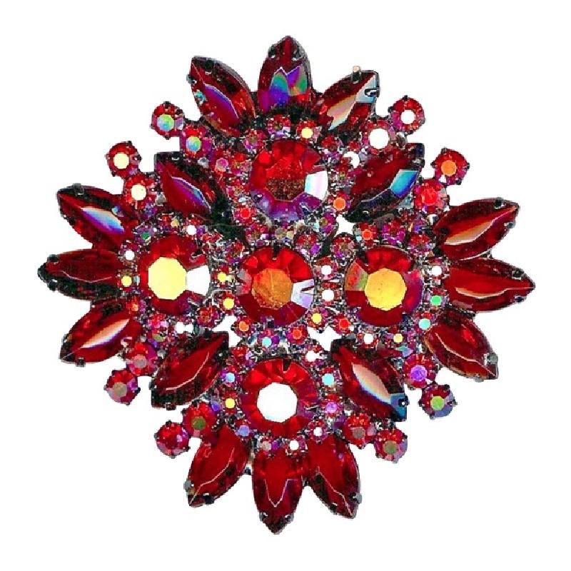 Front view of Red Navettes Brooch