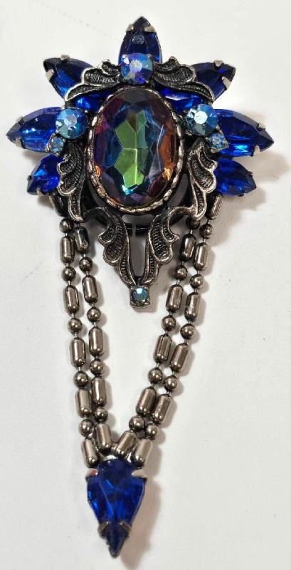 Front view of Blue Pear Multi-Color/Shaded Brooch
