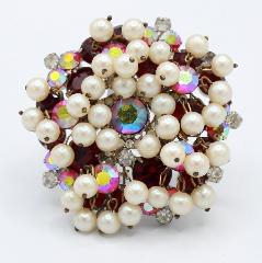 Red Chatons Only Pearl Brooch