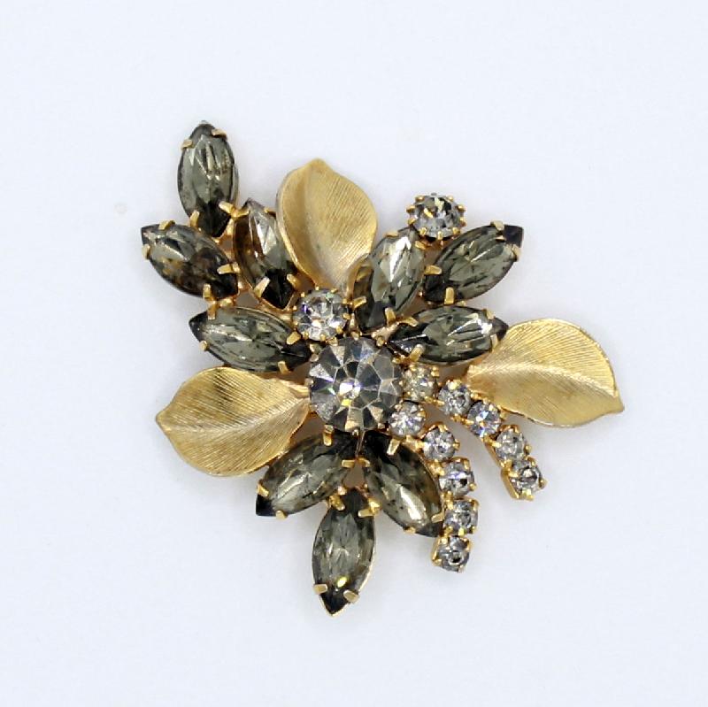 Front view of Gray (black Diamond) Navettes Brooch
