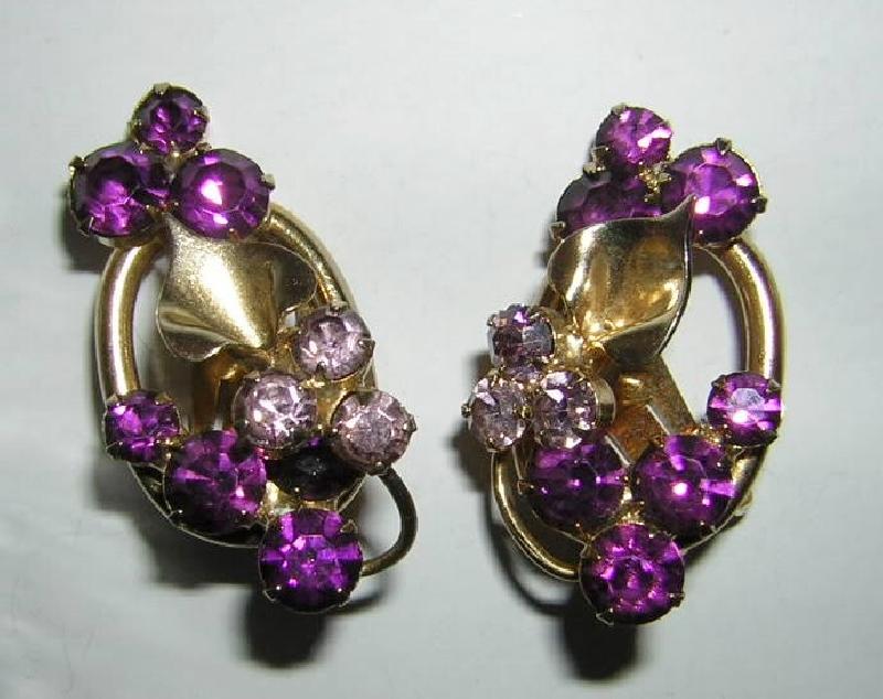 Front view of Purple (cardinal) Chatons Only Earrings Clip