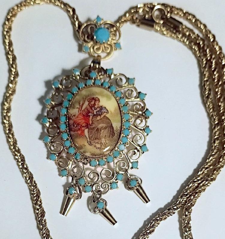 Front view of Turquoise Cabochons Painted(Hand/Transfer) Pin Pendant