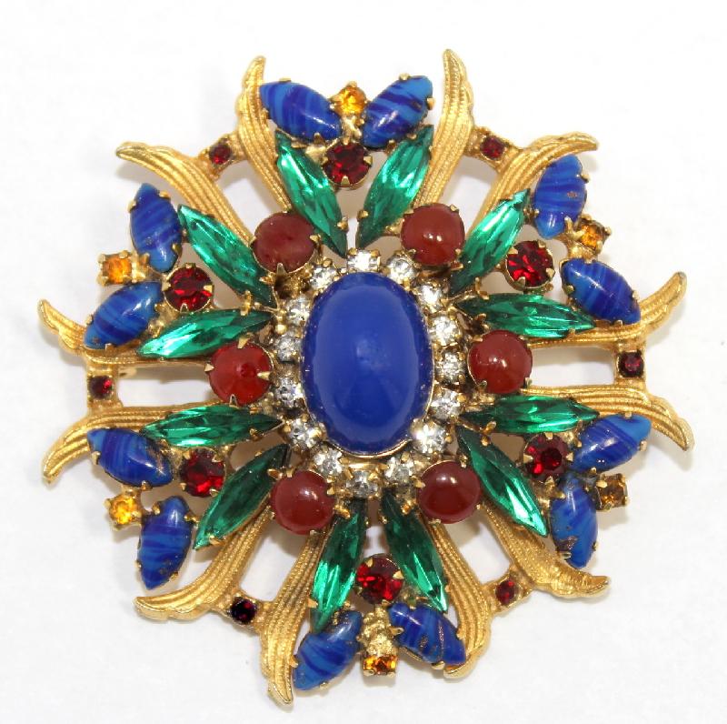 Front view of Multiple Colors Cabochons Striped Brooch