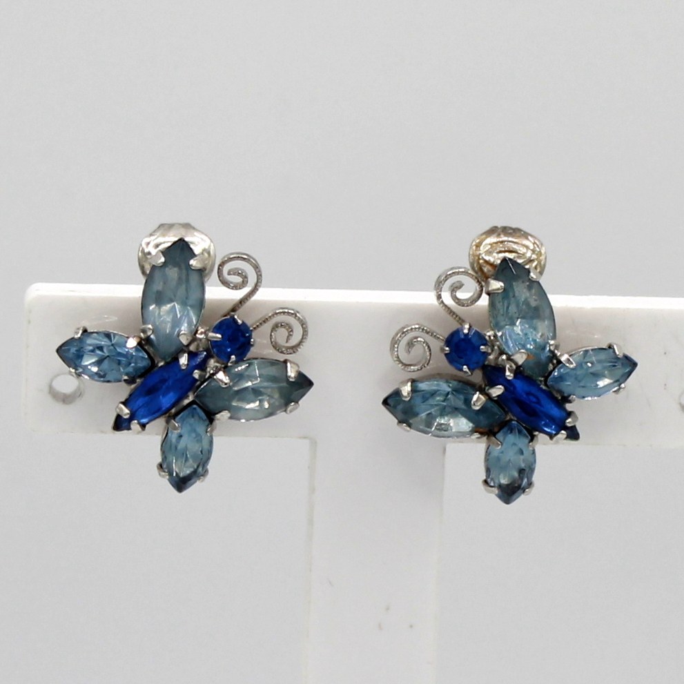 Front view of Blue Navettes Earrings Clip